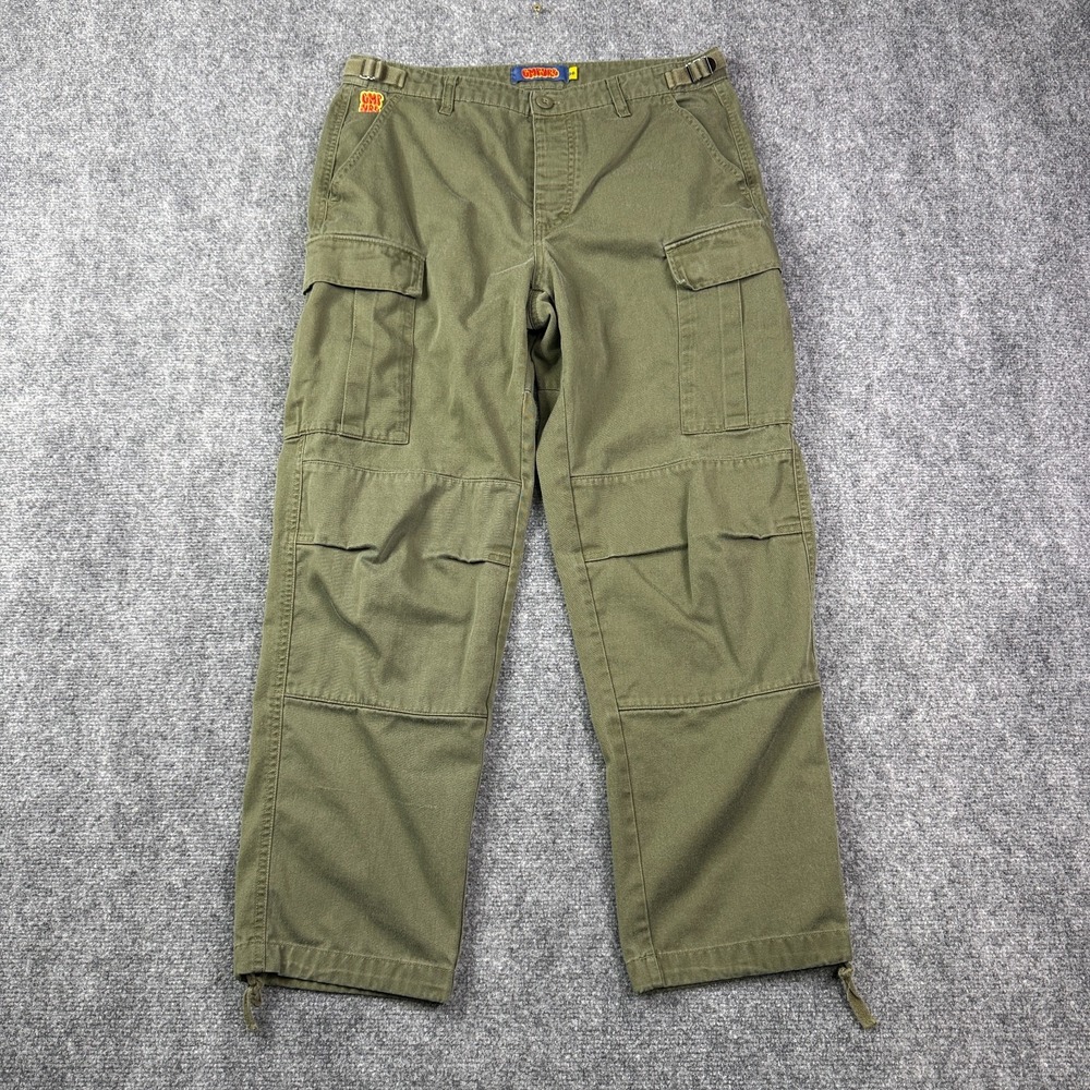 Empyre Mens Relax Cargo Pants Size 30 Button Fly Green Side Buckle Utility